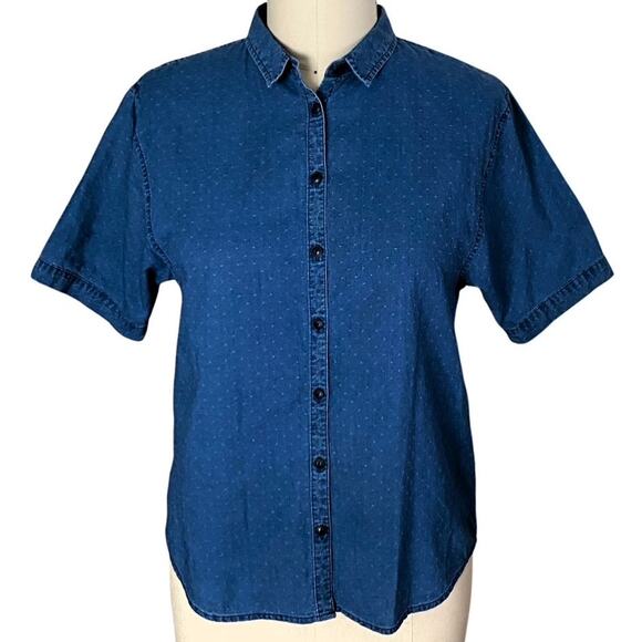 MADEWELL Chronicle Denim Blue Jean Dot Shirt Boho Embroidered Top ~ Women's XS - Picture 5 of 9